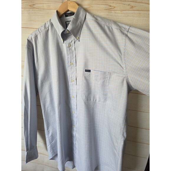 Faconnable Button Down Shirt Mens Large Blue Checkered Long Sleeve Cotton France - Picture 3 of 11